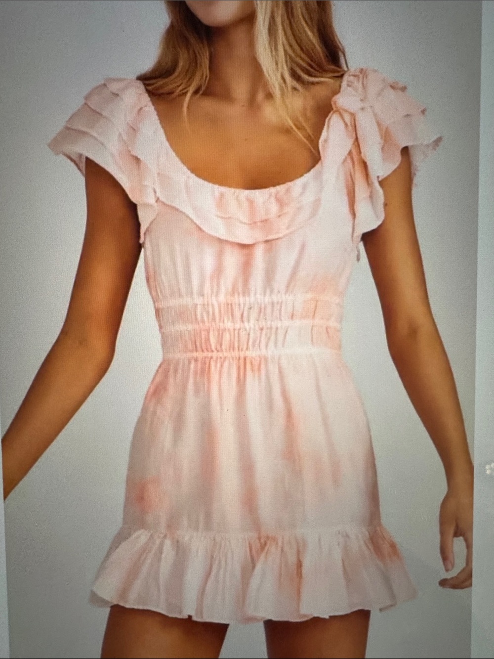 LoveShackFancy Kamie Peach Twist Hand Dye Ruffle Mini Dress Sz Small